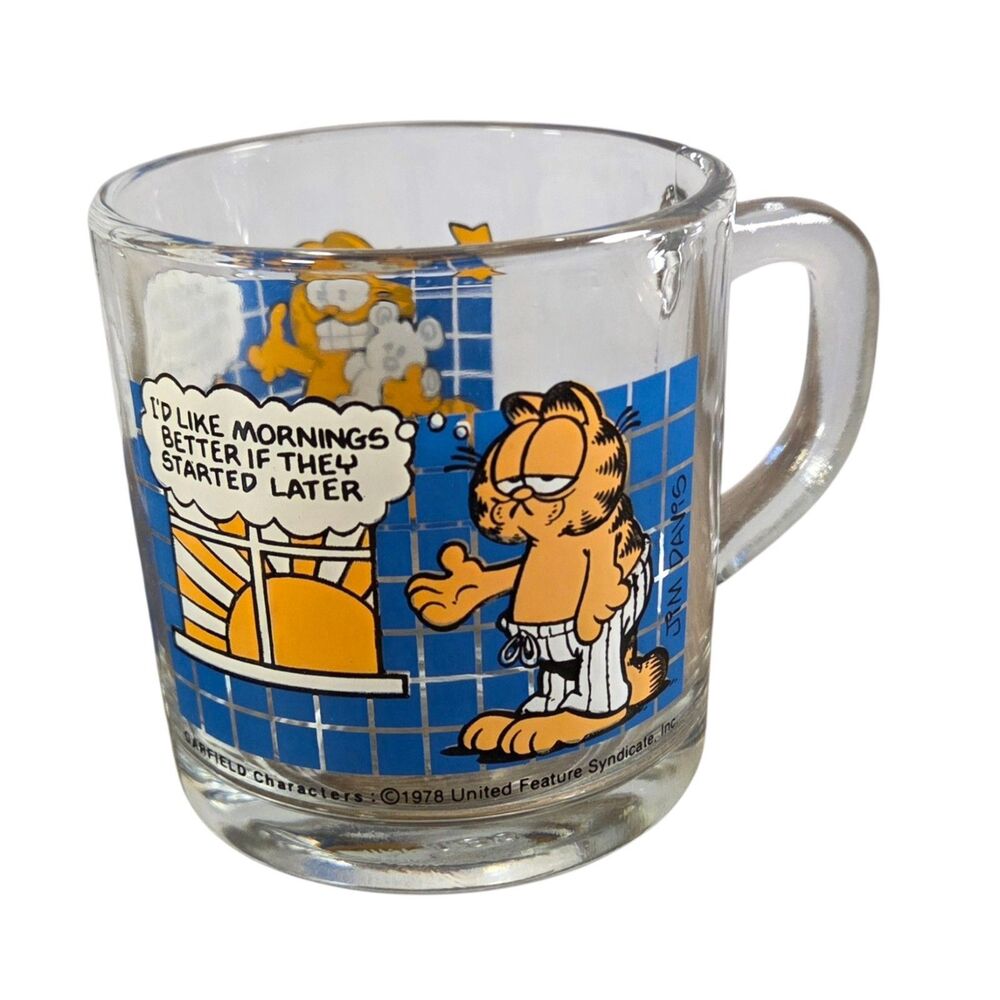 Vintage 1978 McDonald's‎ Garfield Glass Mug Jim Davis Mornings Evenings Quote